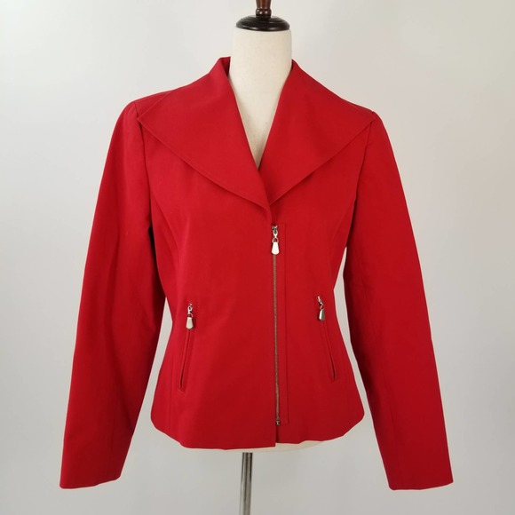 Doncaster Red Jacket Silver Zip Front  Pockets Lined Lovely Size 8 - Picture 1 of 5